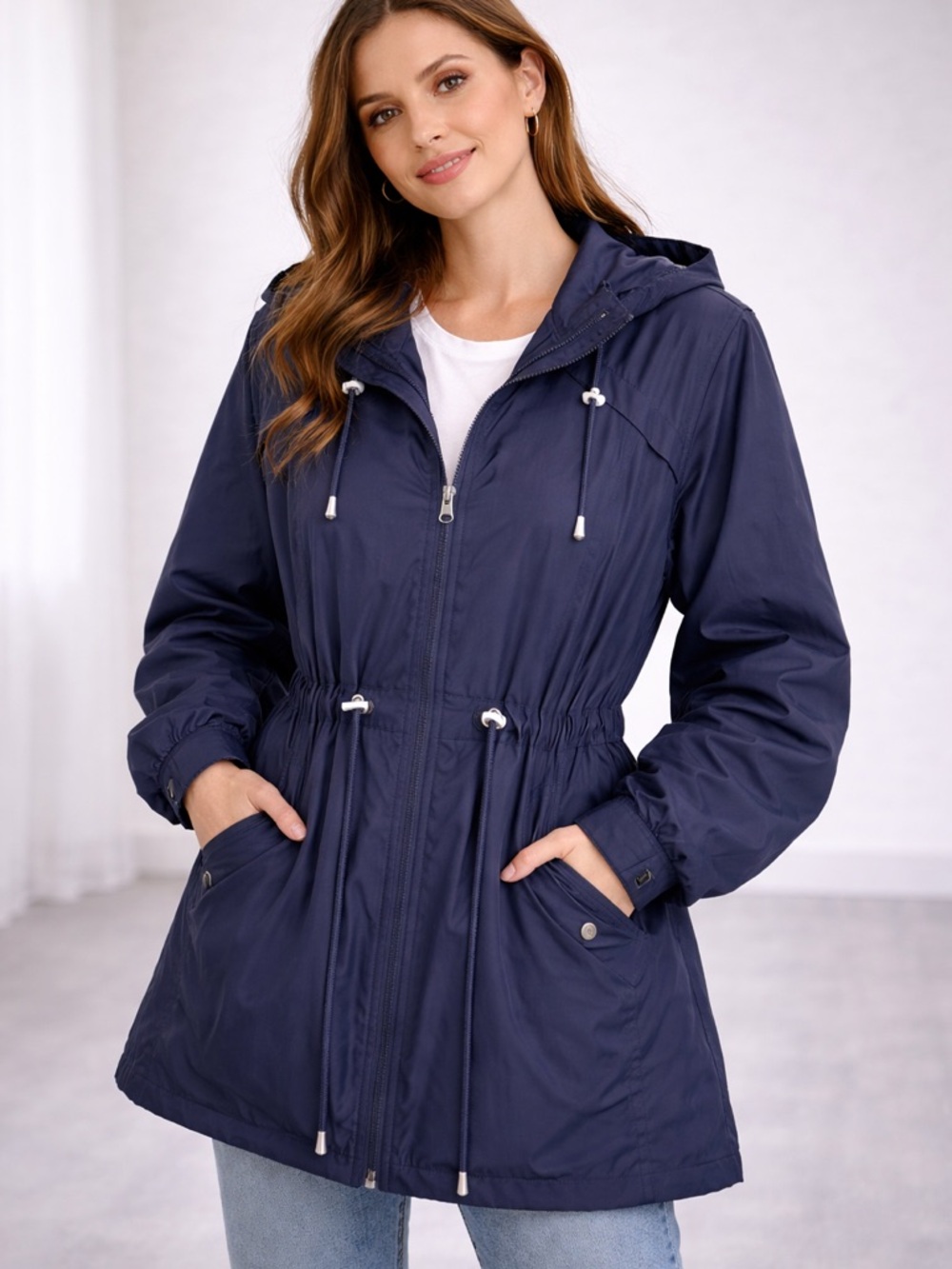Women’s Navy Hooded Anorak Jacket - Picture 1 of 3